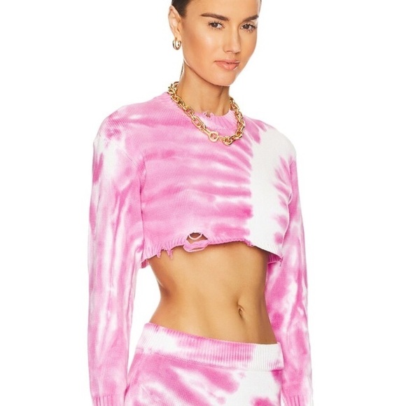 SER.O.YA Revolve Page Cropped Sweater in Pink Line Tie Dye Sz S - Picture 2 of 13